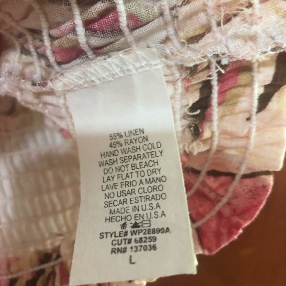 Lazy Sunday by Paper Crane Linen Blend Cream Tropical Print Top Size Large NWT - Picture 6 of 7